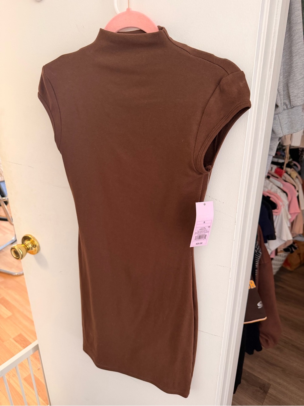 Brown Sleeveless Mock Neck Bodycon Dress